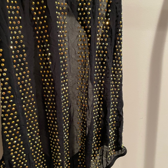 ASOS Sexy Gold Crystal Stud Mesh Black Halter Neck Backless Bodysuit - Picture 3 of 11